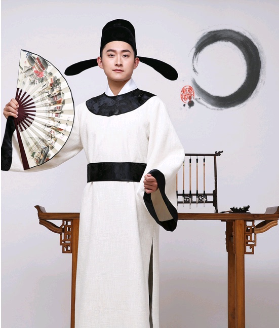 Round-neck robe, Tang Dynasty ancient costume, Hanfu for men, clothing of poets Li Bai and Du Fu, Dragon Boat Festival, Qu Yuan scholar costume, drama performance outfit.