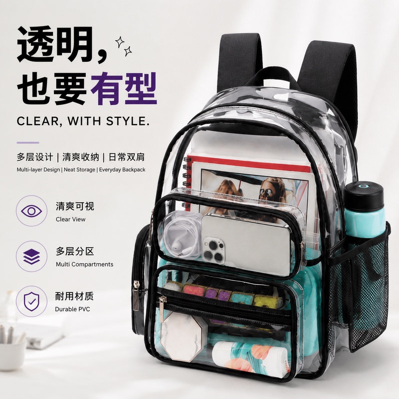 [Thickened and Anti-Crack] ins Wind Transparent Backpack for Female Students, School Bag for Male Students, Suitable for Commuting and Carrying Homework, Small Capacity