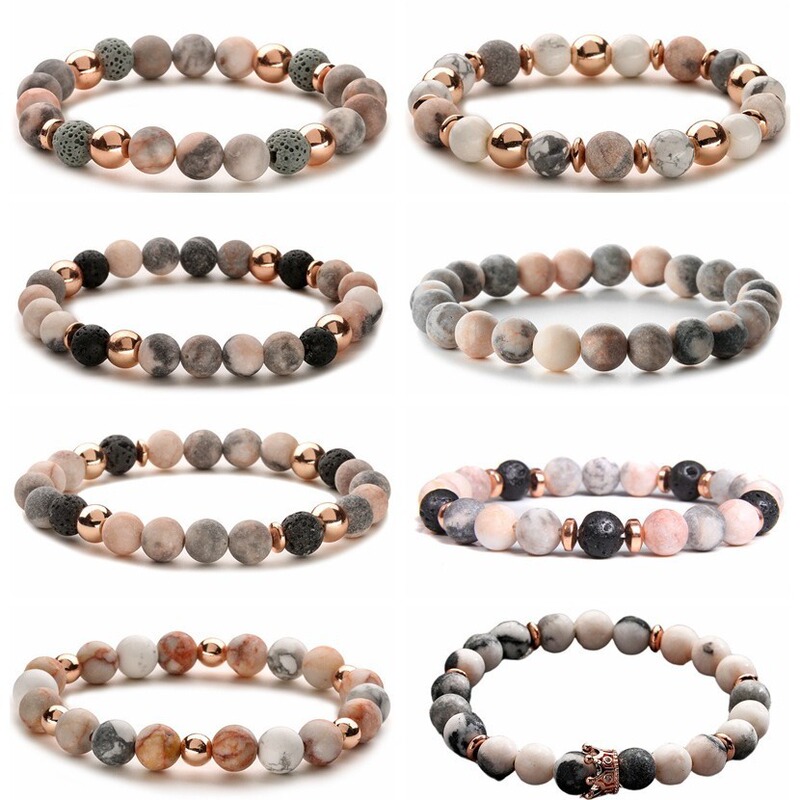 Cross-Border Popular Natural Stone Bracelet with Essential Oil Aromatherapy, Amazon Best-Selling Pink Zebra Bracelet Manufacturer