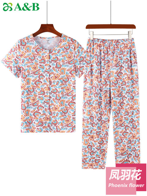 AB underwear ຝ້າຍບໍລິສຸດໄວກາງຄົນແລະຜູ້ສູງອາຍຸແມ່ຍິງ summer ບາງໆ 100% ຝ້າຍສາມາດ worn ພາຍນອກແມ່ floral suit ເຄື່ອງນຸ່ງຫົ່ມເຮືອນ