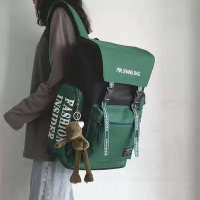 Schoolbag female Korean version of high school college students tooling Port wind backpack ins wild large-capacity travel backpack male tide