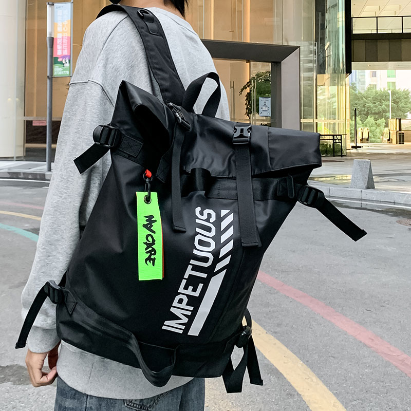 Double Shoulder Bag Men Tide Card Tooling Function Wind large capacity Leisure travel Computer Shoulder Bag Trend College Student Bag man