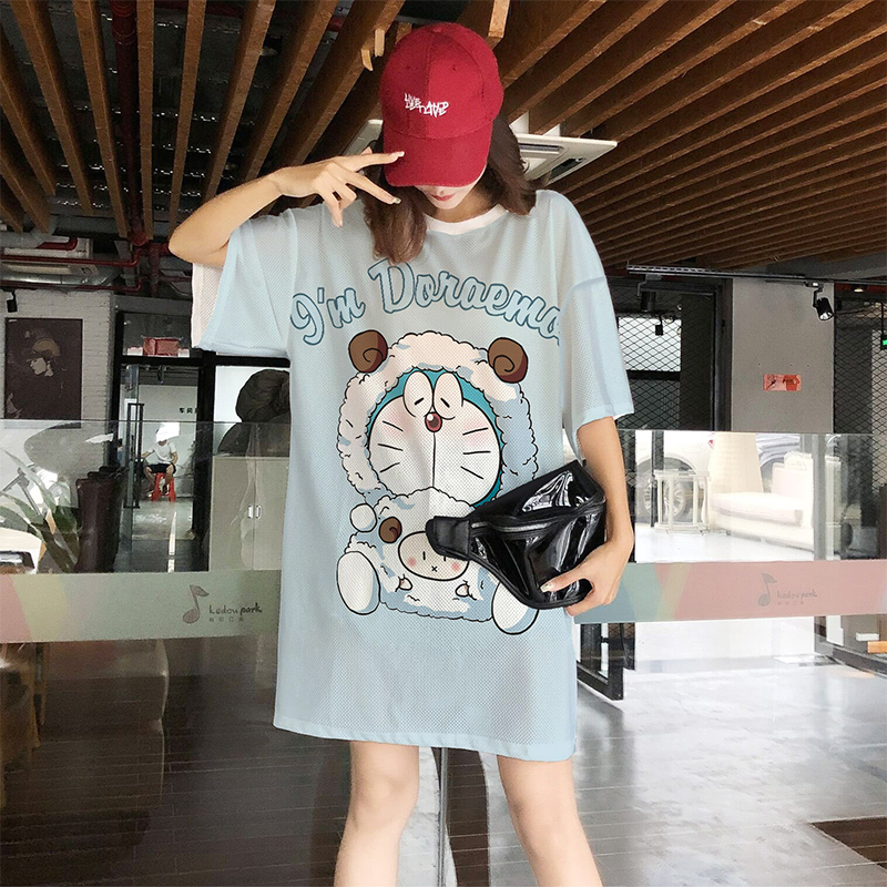 European goods large version t-shirt female fat mm loose large size mid-length ice silk mesh quick-drying summer tide brand dress