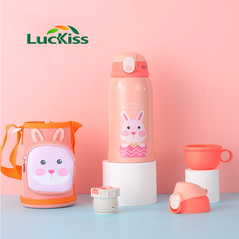 316 stainless steel children's thermos cup with straw anti-fall dual-use cup water cup primary school kindergarten direct drinking pot