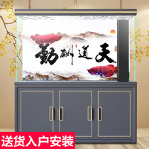 DS fish tank Dishun ultra-white glass solid wood fish tank living room large screen bottom filter aquarium partition Arowana tank