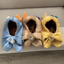 Baby hat lamb wool winter cute love plush scarf one ear protection hat warm boys and girls hat