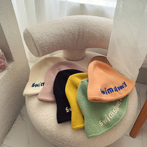 Han Fan ins wind children's knitted bucket cap autumn and winter concave shape baby solid color fisherman hat short edge basin cap