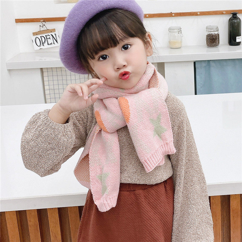 Winter Korean version of the new star children's scarf fashion Joker students warm padded wool love baby scarf