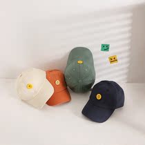 Childrens baseball cap 2022 spring and summer new South Korean Tongan buttons smiley face duck tongue cap pure color 100 lap baby hat