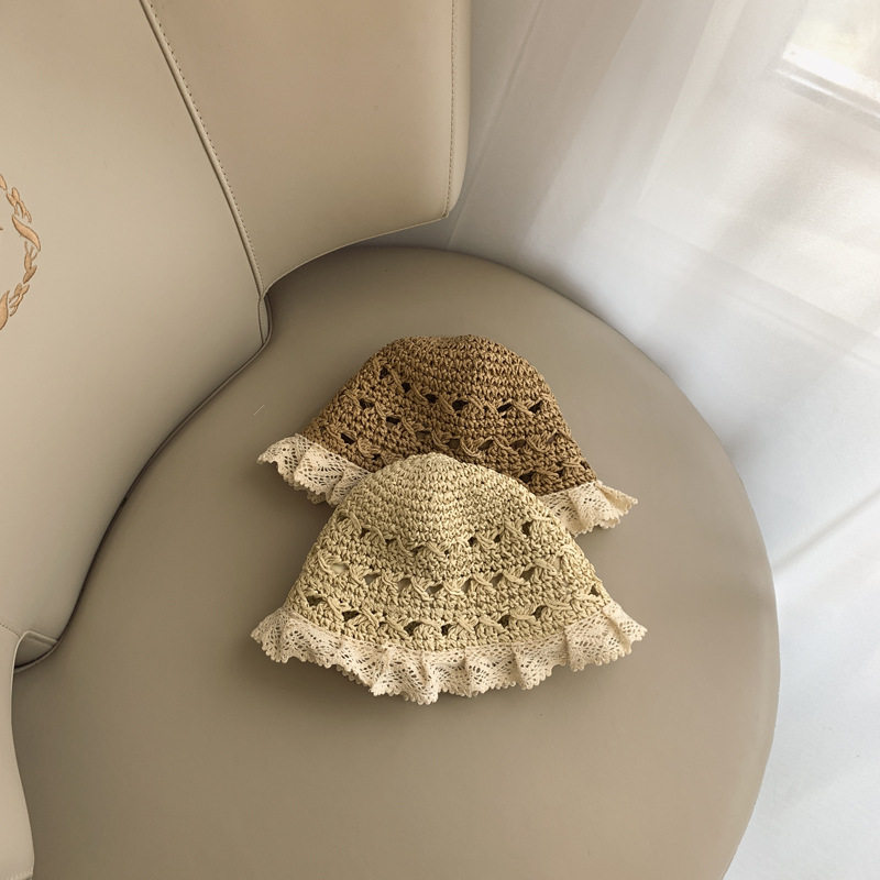 Korean Version Woven Hat Summer Children New Lace Sunscreen Sunhat Day Department Hollowed-out Baby Straw Hat