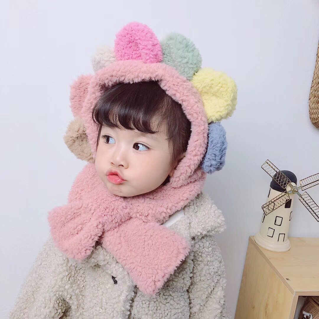 Children's hats Korean version winter male and female baby net red petal hat infant scarf one scarf to keep warm