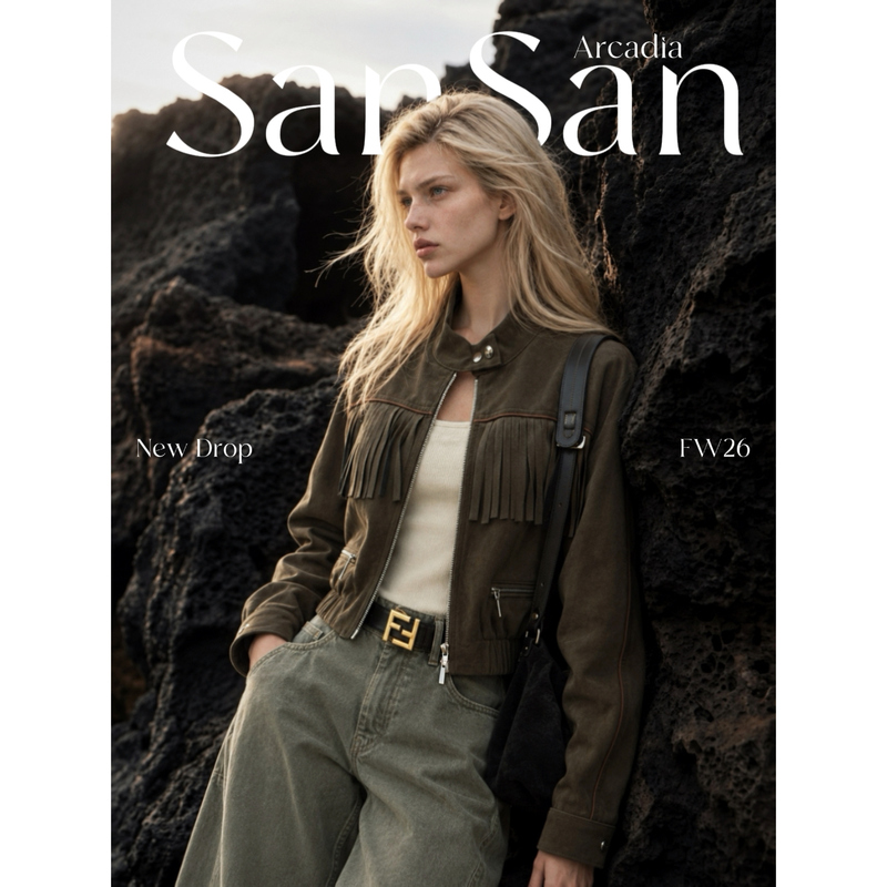 【Sansan Brand】Autumn Western Style Fringe Decorated Short Jacket with Pocket Zipper Vintage Top Fww1062 【Sansan Brand】Autumn Western Style Fringe Decorated Short Jacket with Pocket Zipper Vintage Top Fww1062