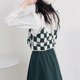 Suspension outer wear lining for women Hong Kong style retro color-blocked plaid short style loose and versatile sweet thick wool outer vest