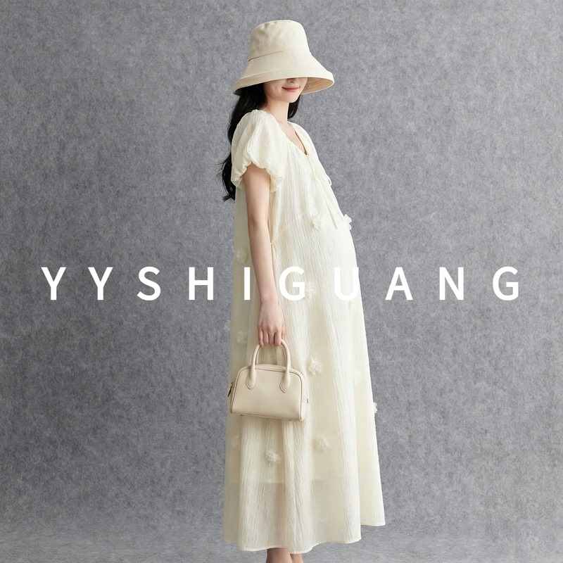 Maternity Wear 2026 Summer New Style French Style Elegant Apricot Floral Maternity Dress Summer Comfortable Loose Long Style Maternity Wear 2026 Summer New Style French Style Elegant Apricot Floral Maternity Dress Summer Comfortable Loose Long Style