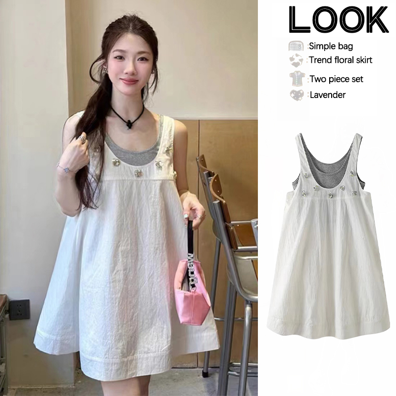Maternity Suit 2026 Summer New Fashion Stylish Outfit White Spaghetti Strap Dress Loose Tank Top Short Skirt for Women