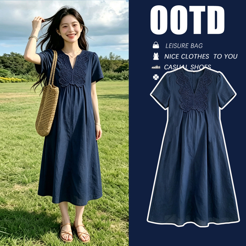 Maternity Wear Summer Dress 2026 New Dress Cotton and Linen V-Neck Loose Lace Embroider Pregnancy Dress Summer Maternity Wear Summer Dress 2026 New Dress Cotton and Linen V-Neck Loose Lace Embroider Pregnancy Dress Summer
