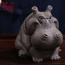 Hippo tea worm purple sand can raise the wealth tea set tea table tea pet ornaments boutique Zen tea ceremony tea table decoration rhinoceros