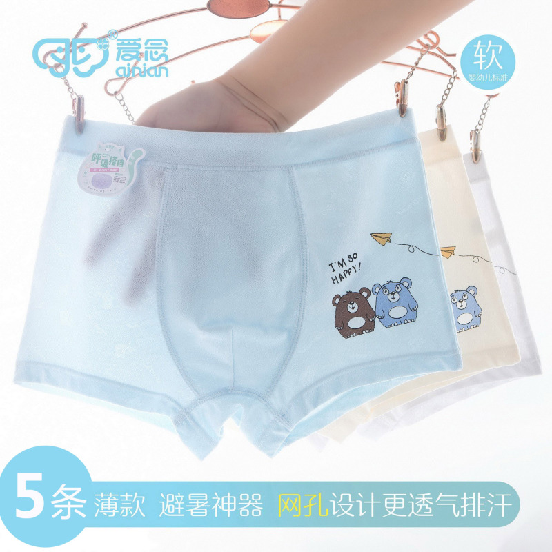 5 Pairs of Boys' Underwear, Modal Boxer Briefs, Children's Mesh Shorts, Breathable Boys' Underwear for Older Children