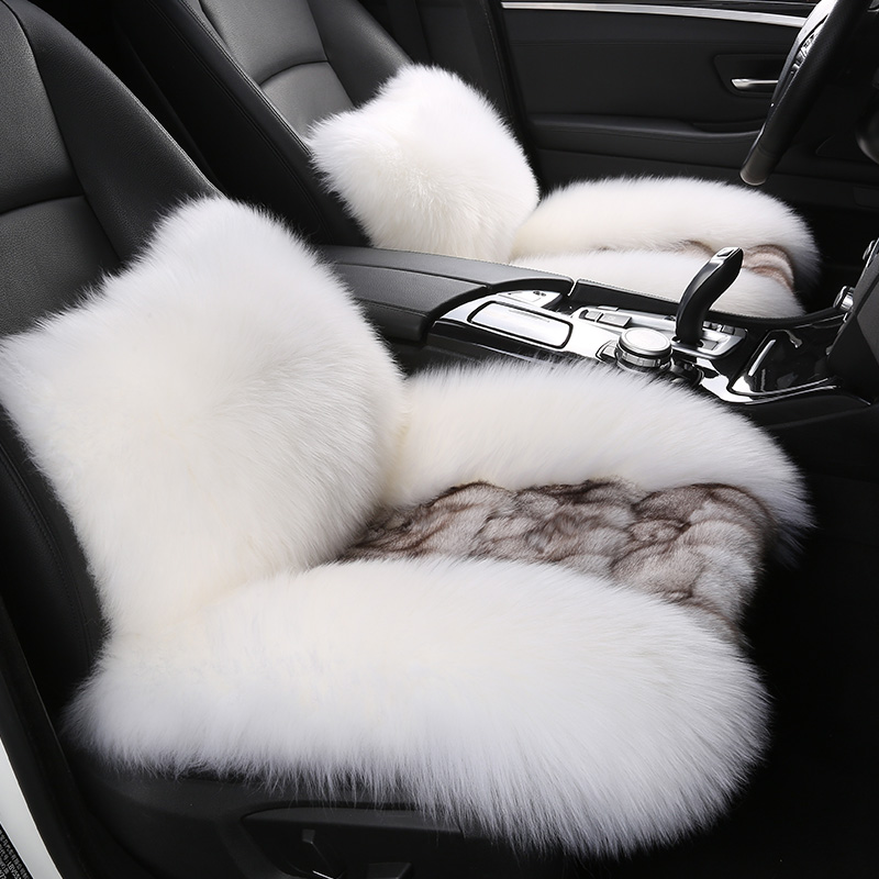 Fox Fur Car Cushion Winter Monolithless Backrest Chair Cushion Fur Integrated Three Sets Warm Sheep Plush Seat Cushion