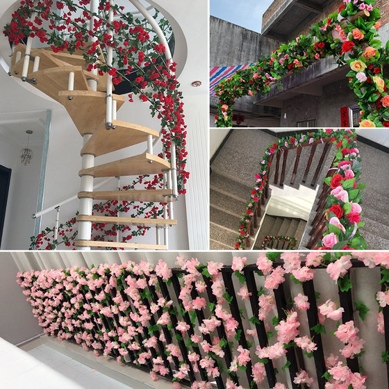 Simulation rose fake flower rattan vine wall hanging winding air-conditioning water pipe blocking decoration living room ceiling plastic plant