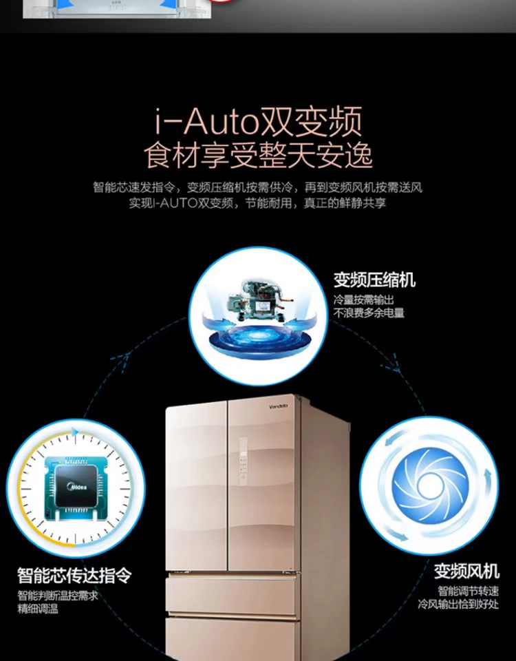 Midea Midea BCD-416WGPZV532 lít Fandi Luo làm mát bằng không khí lạnh tần số chuyển đổi tủ lạnh năm cửa nhà tiết kiệm năng lượng - Tủ lạnh
