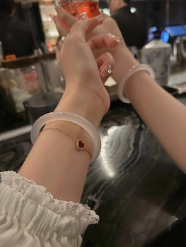 Authentic white moonlight chalcedony thin round bar bracelet high ice transparent jade agate jade bracelet lychee jelly beauty bracelet