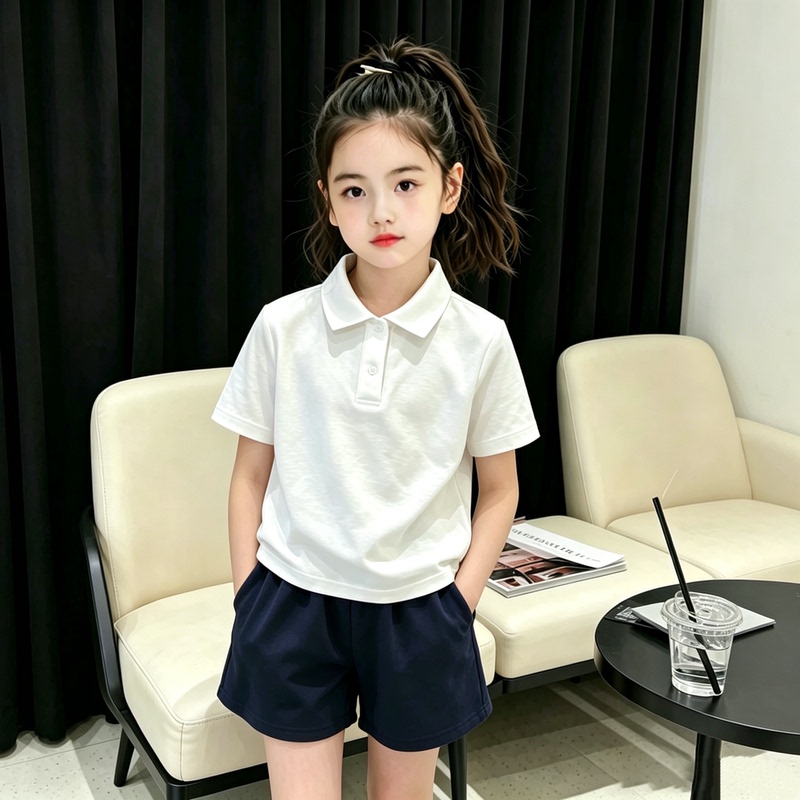 Girls' Preppy Style Polo Shirt, New Summer Style, Pure Cotton, Simple Pure White, Short-Sleeved Lapel T-Shirt for Boys and Girls, Middle and Large Children Girls' Preppy Style Polo Shirt, New Summer Style, Pure Cotton, Simple Pure White, Short-Sleeved Lapel T-Shirt for Boys and Girls, Middle and Large Children