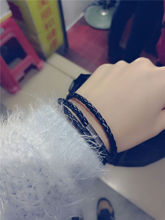 Exo Wang Junkai dây da tfboys với vòng tay nữ nam Phiên bản Nhật Bản và Hàn Quốc của cặp đôi sinh viên đơn giản bện dây tay vòng tay ngọc trai