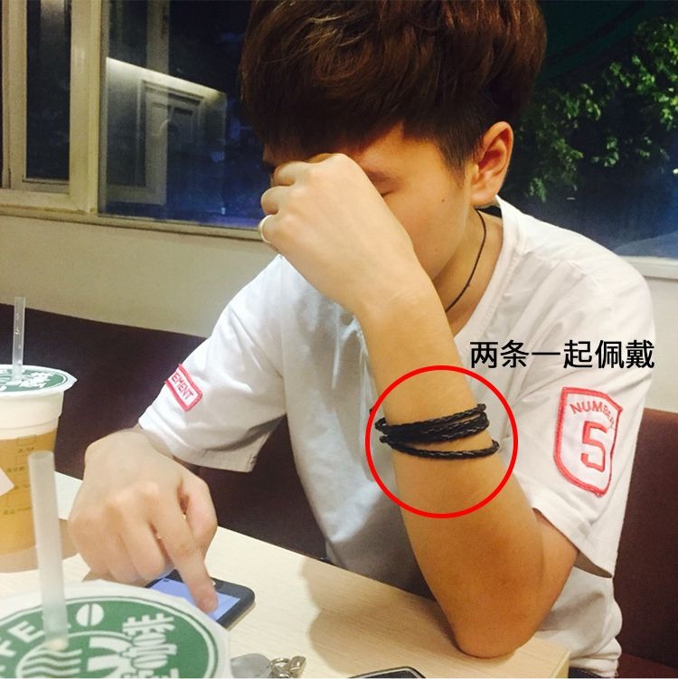TFBOYS Wang Junkai Li Yifeng với vòng tay dây da màu đen dệt tay tay dây thừng đôi nam nữ đá đào hoa