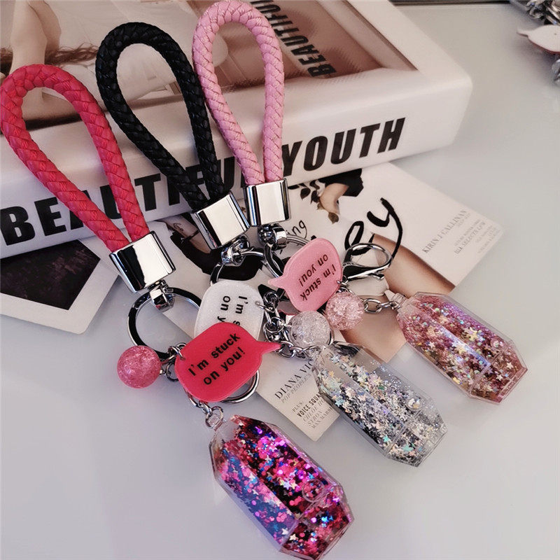 Lovely Crystal Lucky Wish Line Sand Bottle Key Closed Piece Creative Lady Car Key Chain Circle