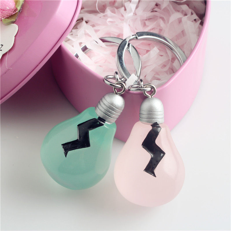 Fashion Small Light Bulb Model Creative Pendant Couple Car Keychain Bag Ornament Metal Gift Box Holiday Gift