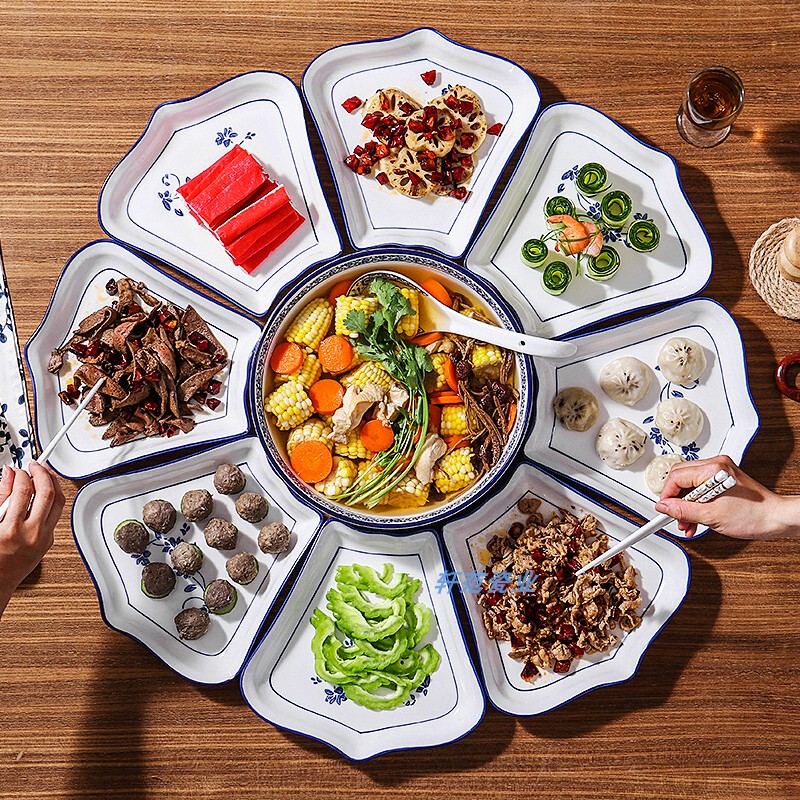 Trendy Platter for Group Dining, Round Table Reunion Plate, Dinner Plate Set, Hotel Tableware, Creative Divided Plating