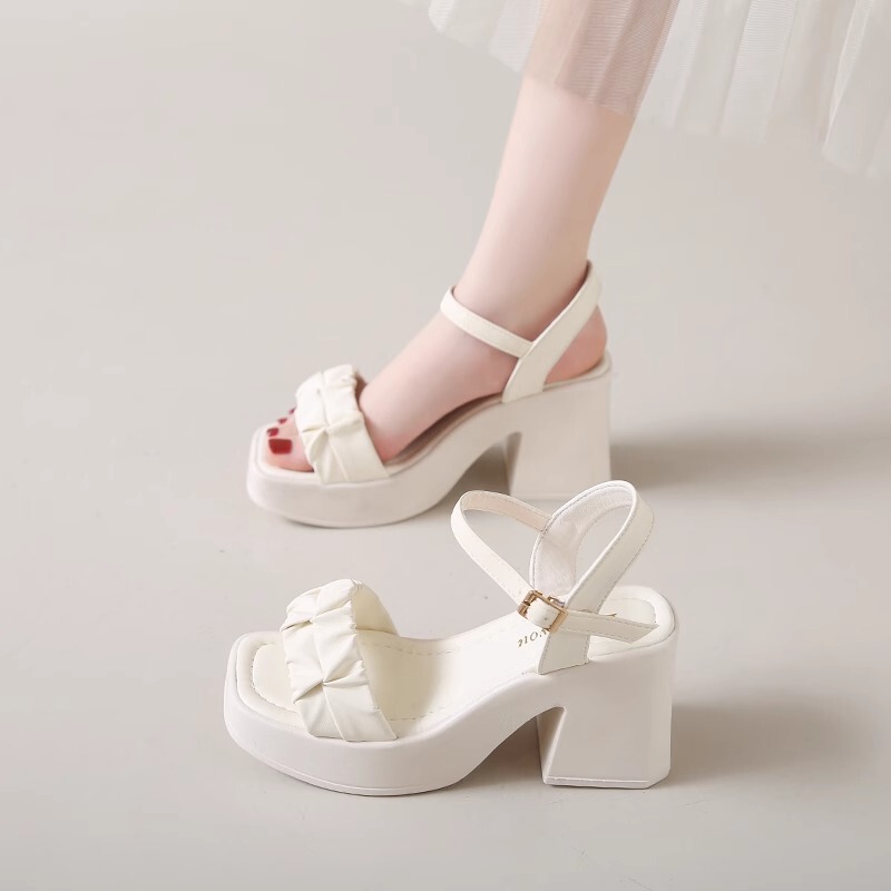 High-Heeled Slimming One-Strap Sandals for Women 2026 Summer New Style Fashionable and Elegant Thick-Soled Chunky Heel High-Heeled Shoes for Women
