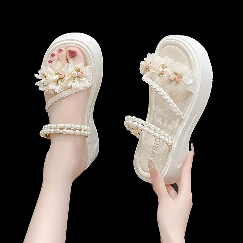 Pearl Sandals to Match Skirts, Women's Summer Outerwear, 2026 New Style, Floral Thick-Soled Height-Increasing Two-Way Roman Sandals Pearl Sandals to Match Skirts, Women's Summer Outerwear, 2026 New Style, Floral Thick-Soled Height-Increasing Two-Way Roman Sandals