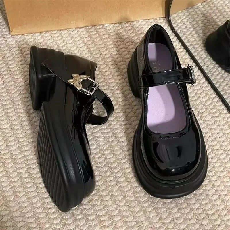 Shallow Mouth Japanese Style Spring and Autumn New French Retro Jk Small Leather Shoes Single Shoes Butterfly Buckle Mary Jane Shoes Versatile