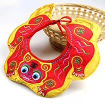 Tiger head lotus embroidery bib saliva towel baby scarf red festive cotton original design