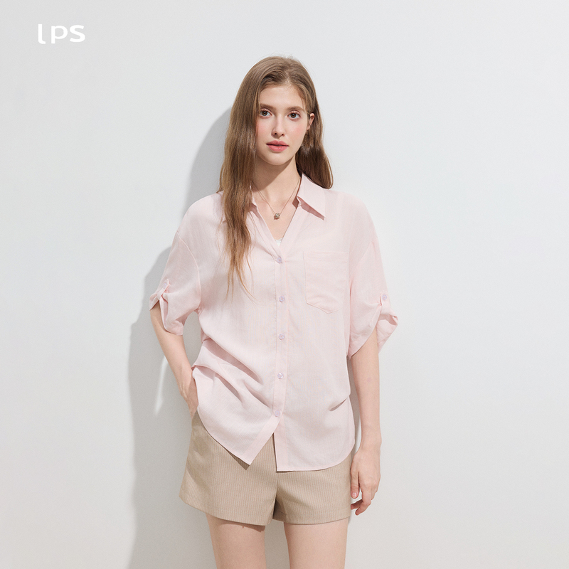 Lps High-End Cherry Blossom Pink Tencel Shirt for Women, Half-Sleeve, New Summer Style, Loose Design, Casual and Versatile Shirt Lps High-End Cherry Blossom Pink Tencel Shirt for Women, Half-Sleeve, New Summer Style, Loose Design, Casual and Versatile Shirt