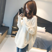 Maternity wear V-neck thickened sweater womens autumn and winter outer wear loose and lazy style ins net red plus size top mid-length