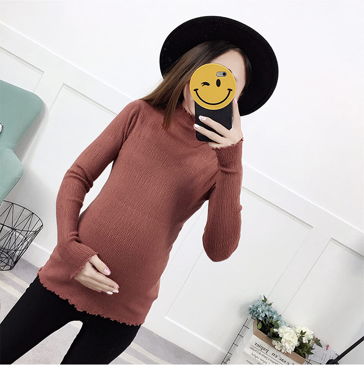 Phụ nữ mang thai áo len nữ tay dài mùa thu và mùa đông thời trang mẹ phiên bản Hàn Quốc của quần áo mùa thu lỏng lẻo chạm đáy áo len mặc áo sơ mi ngắn quần áo bầu công sở