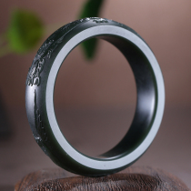 Xinjiang Hetian Jade Tower Green fine material bracelet corundum wide female bracelet Girl A- level Wangfu bracelet with certificate