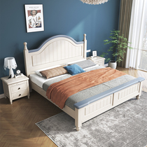 Blue solid wood bed 1 8 meters pastoral 1 5 meters modern simple girl bed double rental room Princess bed Nordic bed