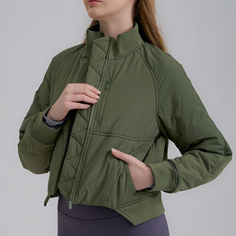 2026 New Zipper Cardigan Sports Jacket Cotton-Padded Flight Suit Women's Jacket Short Stand-Up Collar Cotton Coat Warm and Thickened