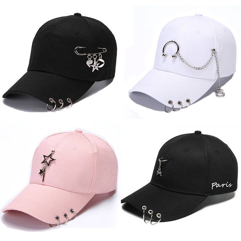 Cap Lady Summer Han Edition Tide Iron Rings Chain Shading Cap Men's Spring Autumn Fashion Personality Pendant Duck Tongue Cap
