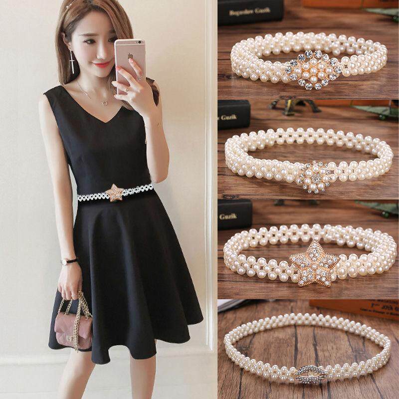 Pearl tightness waist bracelet schoolgirl Korean version 100 lap fashion leather belt Decorative Ocean Dress Pants Belts
