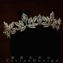 Crown family high-end rhinestone zircon leaves Crown temperament European Bride wedding crown and makeup