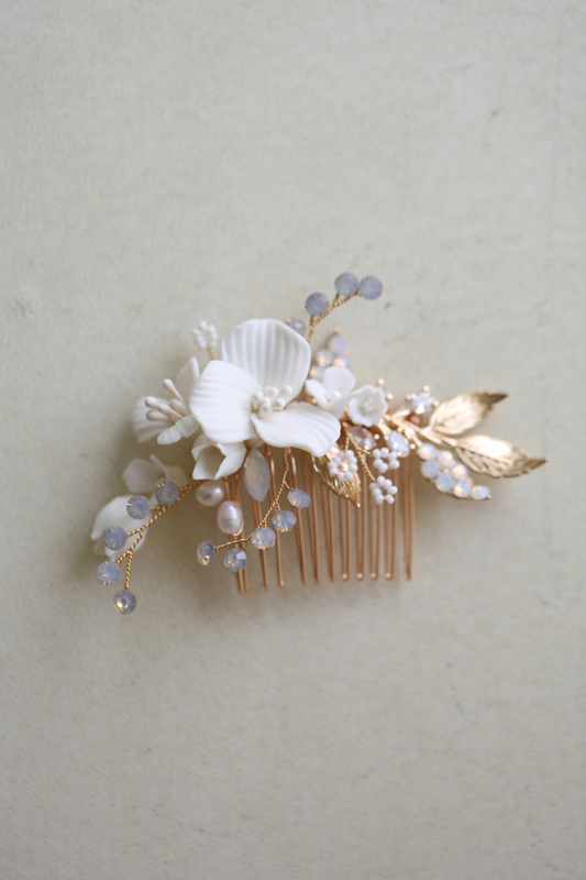 Breeze Design Original Ceramic Flower Rhinestone Opal Hair Comb Bridal Headwear for Export Wedding Accessories
