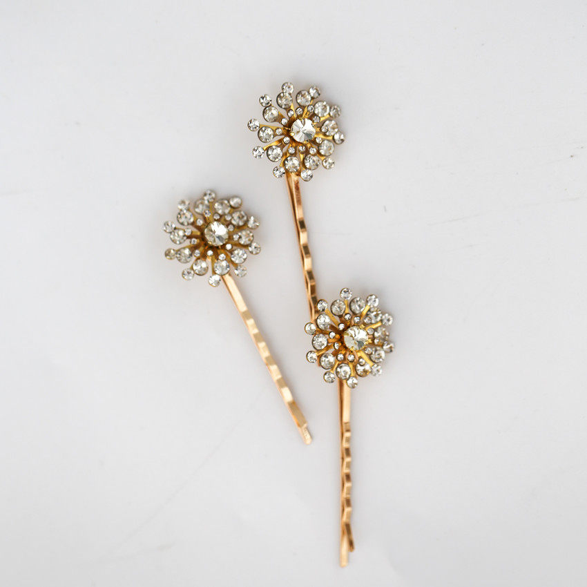 European Style Bridal Comb Rhinestone Copper Large Flower Wedding Dress Accessories