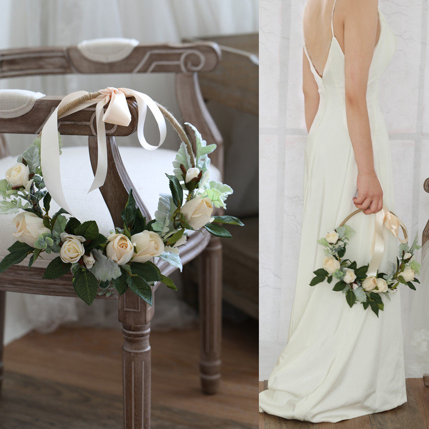 Ivory White Rose Extreme idea Vivian Design hands with flower basket flower ring round decorated door lintel wedding arrangement