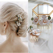 Fairy Fan fresh beautiful bride hair comb Pearl Flower green leaf headgear tracking European and American style hair accessories hair hairpin