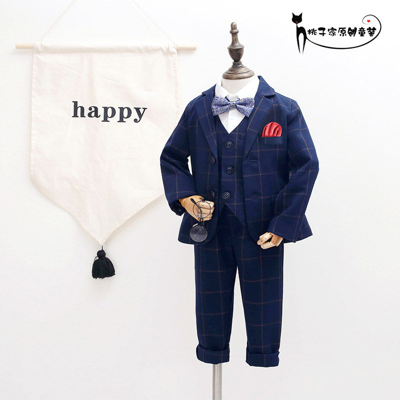 Boys birthday dress baby one year old foreign style small suit spring and autumn new children's formal suit flower girl wedding trend